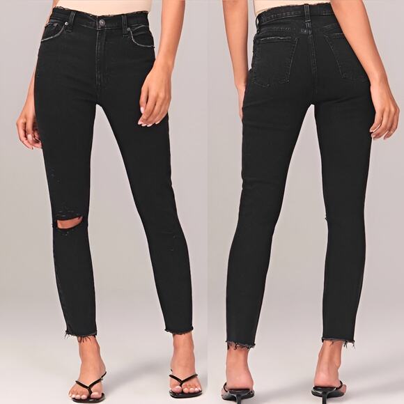 Abercrombie & Fitch A&F Curve Love Skinny High Rise Distressed Jeans Black 28 - Picture 1 of 9